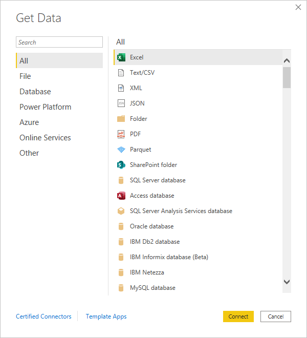 Выбор источника в Power BI
